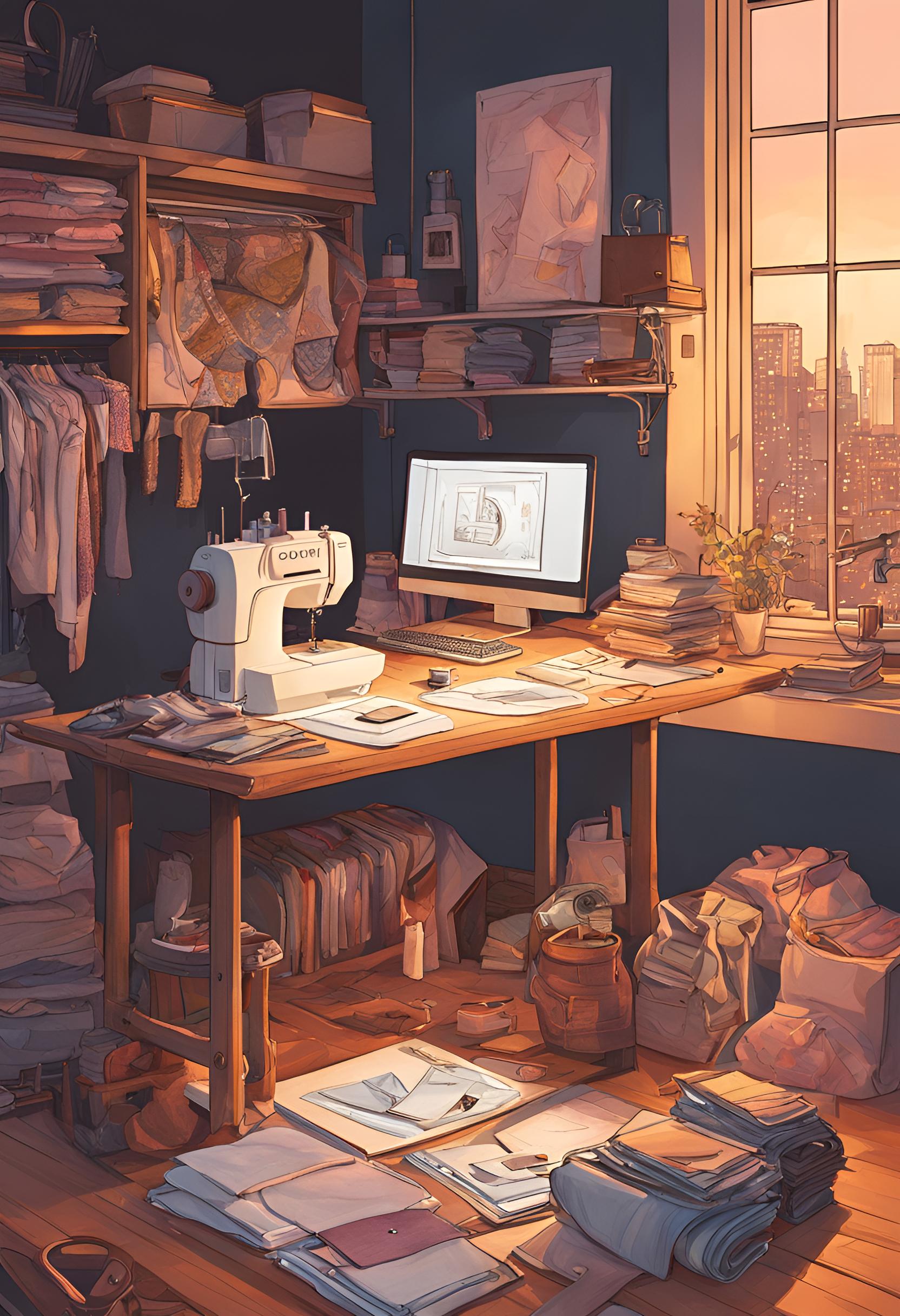 A_cozy_workspace_at_night_filled_with_fabric_swatches_sketches_and_clothing_prototypes._A_sewing_machine_and_laptop_sit_on_a_desk_illuminated_by_warm_lighting_capturing_the_early_crea_324f6536-c9dd-41fb-bf49-8815edc45271.jpg