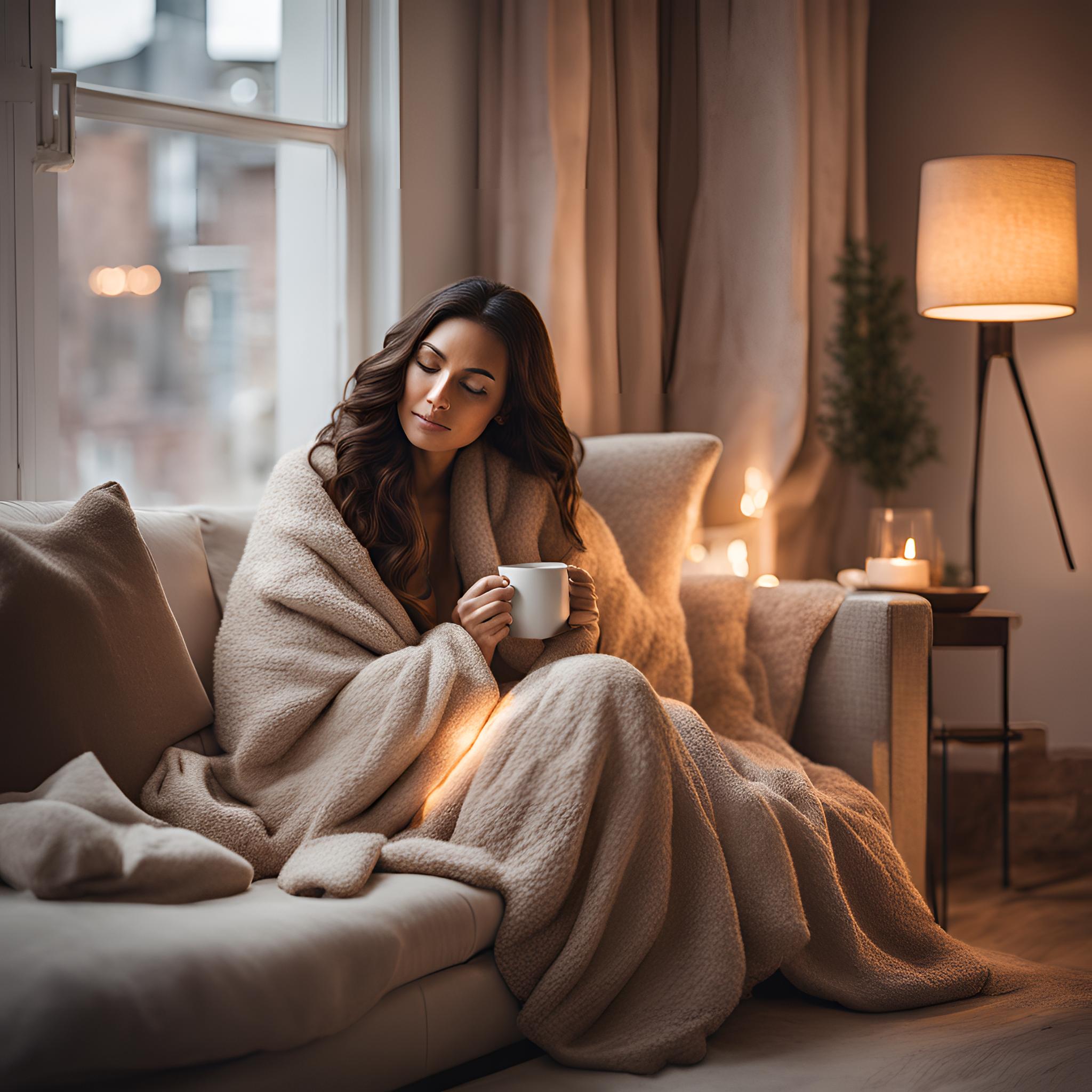 A_serene_scene_of_a_woman_lounging_comfortably_on_a_plush_beige_couch_wrapped_in_a_cozy_textured_blanket._The_individual_is_holding_a_mug_enjoying_a_warm_drink_likely_hot_cocoa_while.jpg