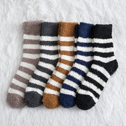 Men's Striped Fluffy Winter Socks - Coral Velvet