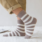 Men's Striped Fluffy Winter Socks - Coral Velvet