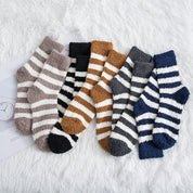 Men's Striped Fluffy Winter Socks - Coral Velvet