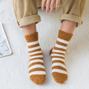 Men's Striped Fluffy Winter Socks - Coral Velvet