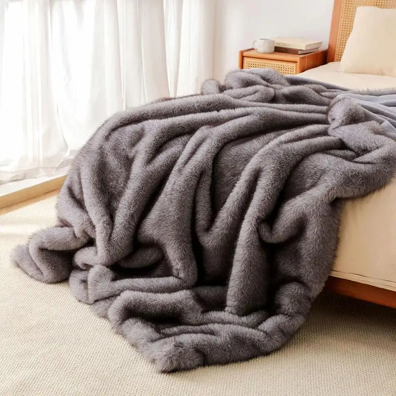 Lshah Plush Blanket – Soft, Warm, Cozy Raschel Throw, Gray/Brown/Coffee, 130x160/160x200cm