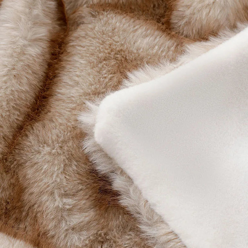 Lshah Plush Blanket – Soft, Warm, Cozy Raschel Throw, Gray/Brown/Coffee, 130x160/160x200cm