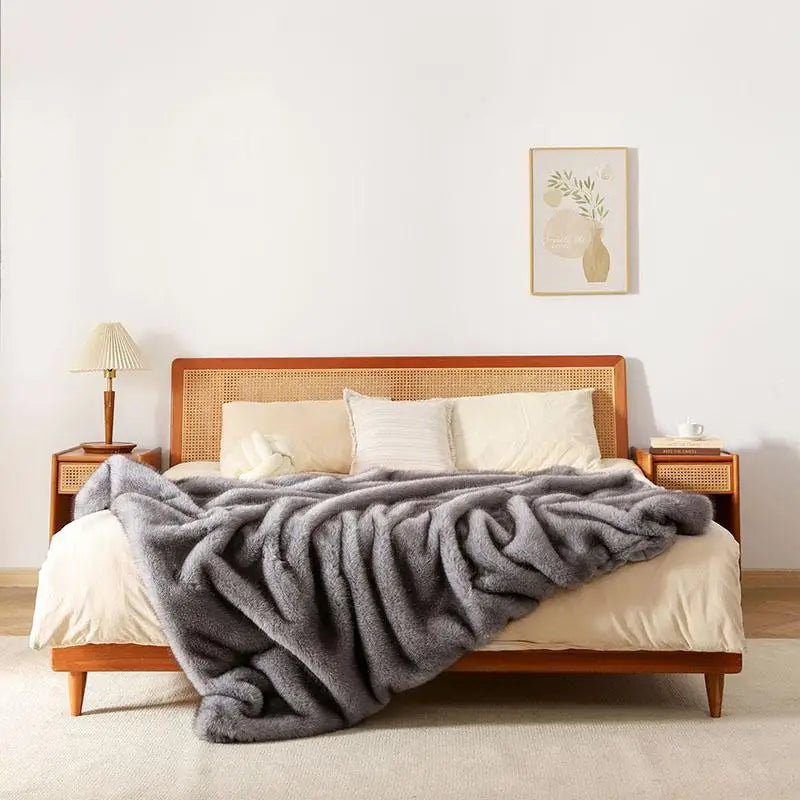 Lshah Plush Blanket – Soft, Warm, Cozy Raschel Throw, Gray/Brown/Coffee, 130x160/160x200cm