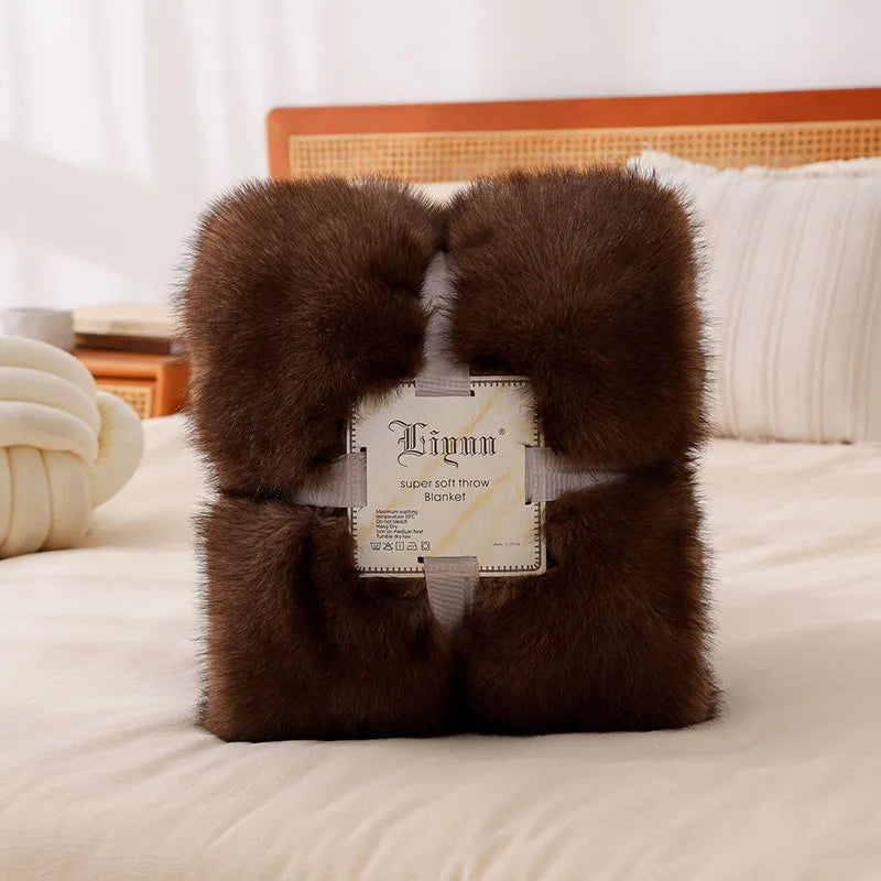 Lshah Plush Blanket – Soft, Warm, Cozy Raschel Throw, Gray/Brown/Coffee, 130x160/160x200cm