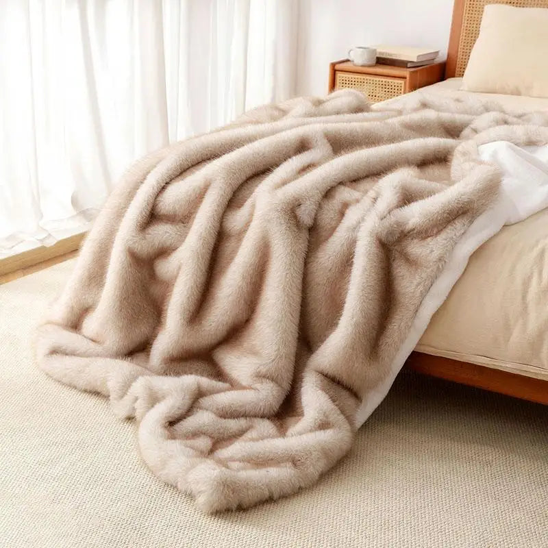 Lshah Plush Blanket – Soft, Warm, Cozy Raschel Throw, Gray/Brown/Coffee, 130x160/160x200cm