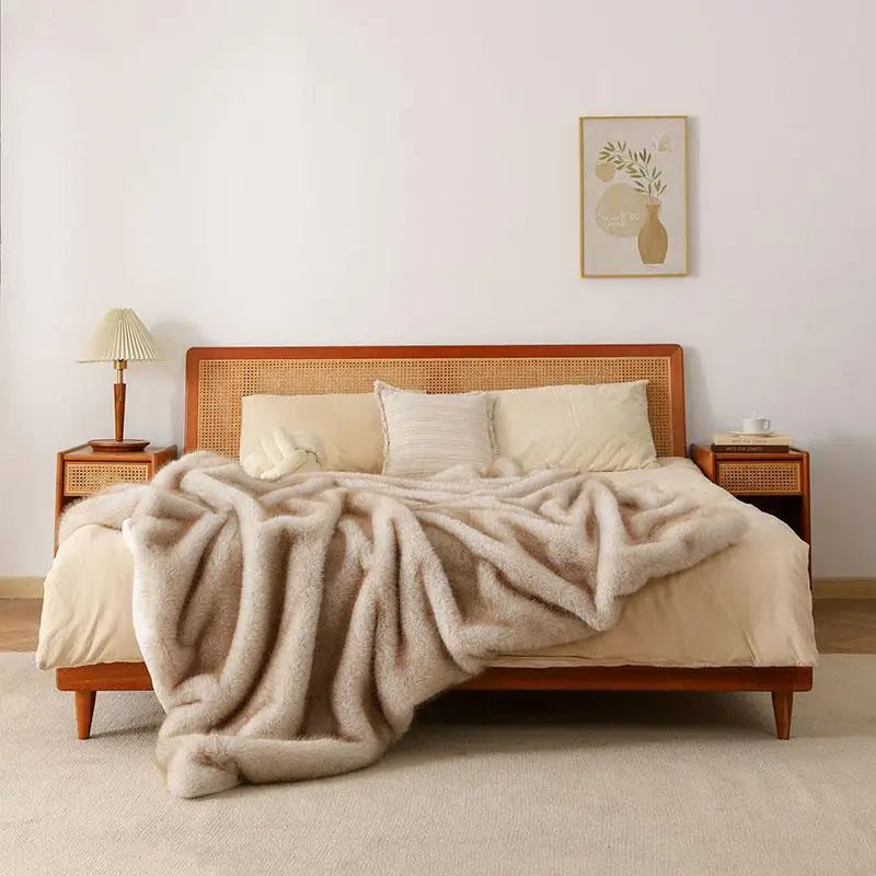 Lshah Plush Blanket – Soft, Warm, Cozy Raschel Throw, Gray/Brown/Coffee, 130x160/160x200cm