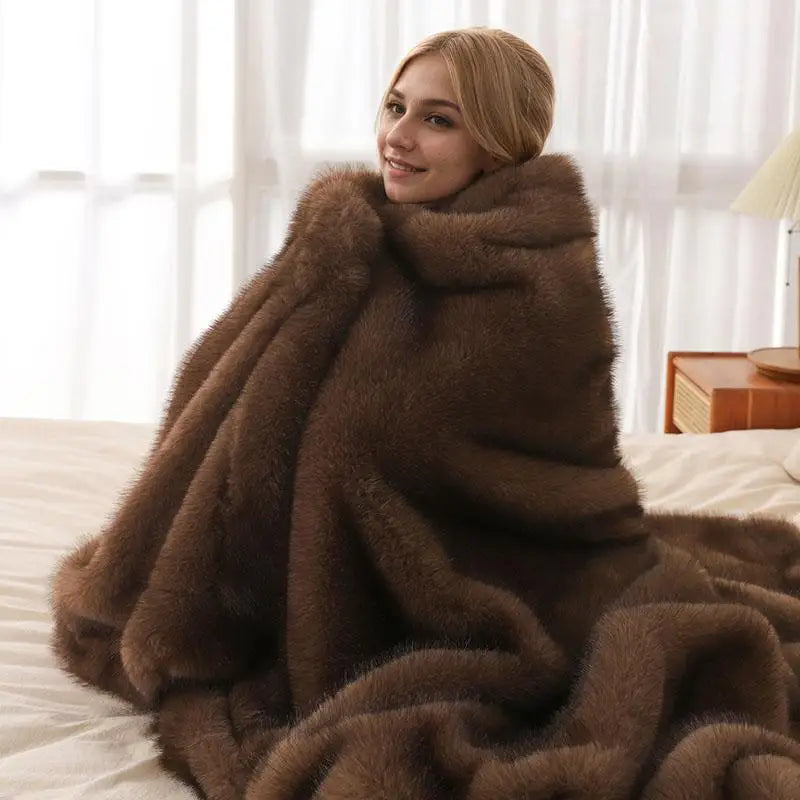 Lshah Plush Blanket – Soft, Warm, Cozy Raschel Throw, Gray/Brown/Coffee, 130x160/160x200cm