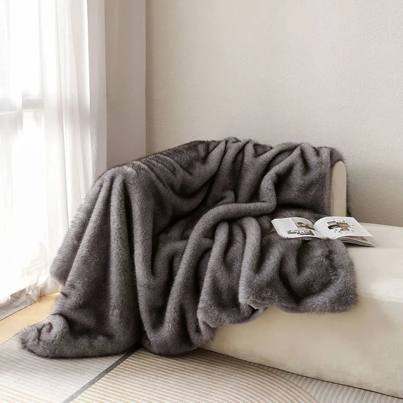 Lshah Plush Blanket – Soft, Warm, Cozy Raschel Throw, Gray/Brown/Coffee, 130x160/160x200cm