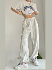 Women's Korean Fashion Wide-Leg Joggers - Harajuku Hip Hop Style