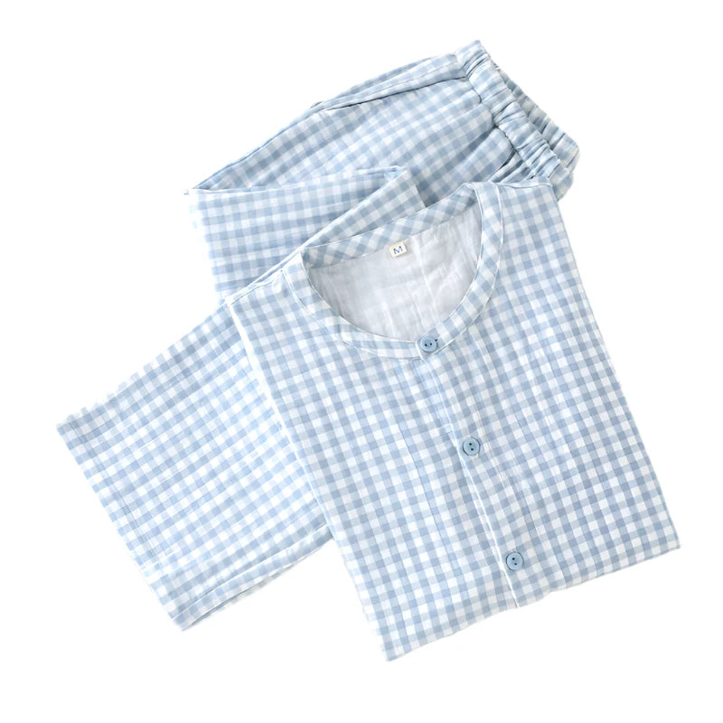 Men's Plaid Cotton Summer Pajamas - Short Sleeve Set