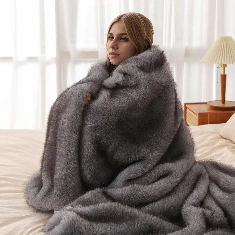 Lshah Plush Blanket – Soft, Warm, Cozy Raschel Throw, Gray/Brown/Coffee, 130x160/160x200cm