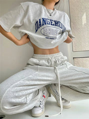 Women's Korean Fashion Wide-Leg Joggers - Harajuku Hip Hop Style