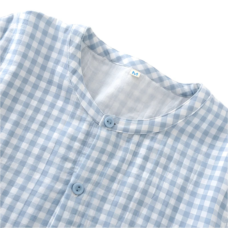 Men's Plaid Cotton Summer Pajamas - Short Sleeve Set