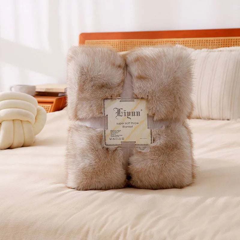 Lshah Plush Blanket – Soft, Warm, Cozy Raschel Throw, Gray/Brown/Coffee, 130x160/160x200cm