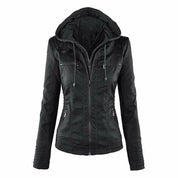 Vintage Leather Jacket with Hood for Women