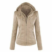 Vintage Leather Jacket with Hood for Women