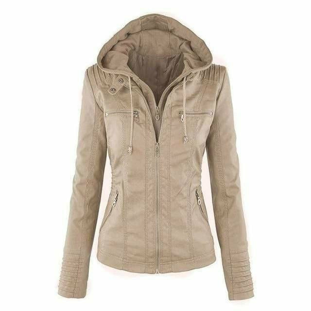 Vintage Leather Jacket with Hood for Women