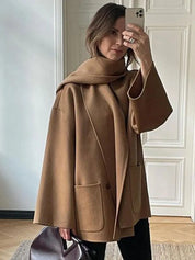 Camel Coat with Matching Scarf for Women