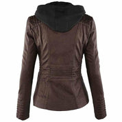 Vintage Leather Jacket with Hood for Women